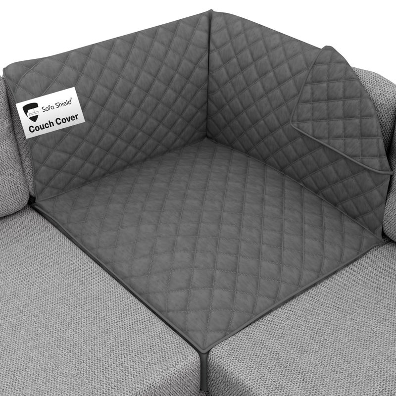 Sofa Shield Patented Sectional Couch Slip Cover, Cushion Protector, US Designed Reversible Stain and Dog Tear Resistant Slipcover, 30x30 inch Seat, Washable Covers for Dogs Pets, Charcoal - Image 1